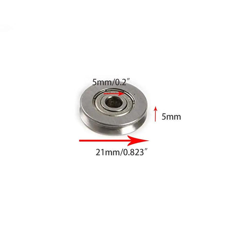 Smooth As Butter V Groove Pulley With Sealed Bearing Steel Rollers And Low Noise Guide Rail Ball Bearings 5 X 22 X 5 Millimeter unique top view of the 5mm steel pulley wheel.