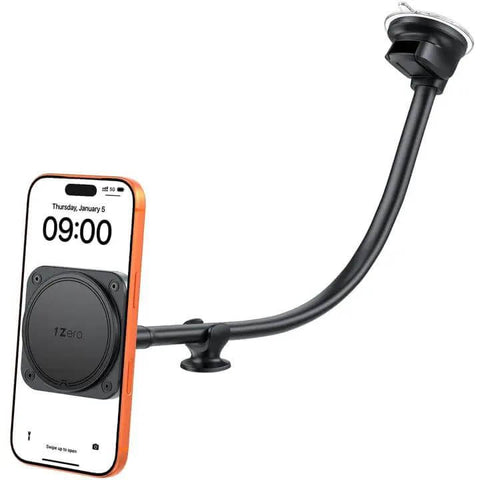 MagSafe Car Phone Mount With 14 Inch Gooseneck Long Arm Extension Industrial Strength Suction Cup Universal Windshield Dashboard Holder One Hand Snap Fit Strong Magnets 2026 Upgraded For MagSafe Easy Safe Driving installed on windshield
