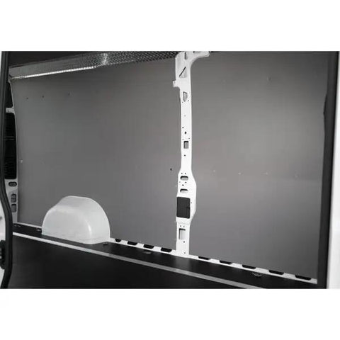 Gray Van Wall Liner Without Door Featuring Polypropylene Foam Core With Foil Thermal Insulation Direct Oe Replacement Includes All Mounting Hardware For Quick Straight Swap Install showing installed panel in cargo van.