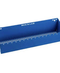 Heavy-Duty 18-Gauge Steel Tool Tray With Perforated Bottom And Powder Coat Finish, Wall Mountable Organizer, blue color, side view.
