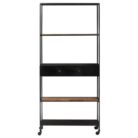 Rough Mango Wood Book Cabinet With Iron Frame Built Tough As Nails Industrial Farmhouse Storage Unit Measuring 31.5X13.8X70.9 Inches