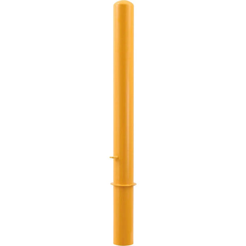 No Sweat Removable Round Security Bollard 36 Inch By 6 Inch Heavy Duty Yellow Steel Post With Flush Mount Base Quick Swing Away Design for vehicle control.