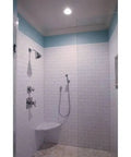 Shower showcasing 70PS Recessed Light Trim With Frosted Albalite Lens White 6 Inch Air-Tite Listed And Wet Rated for shower use.