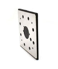 Premium One Quarter Sheet Adhesive Square Sanding Pads With Eight Vacuum Holes For Dewalt And Black Decker Orbitals side view showing dust holes and black base.