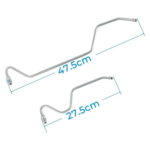 Rack Pinion Transfer Lines For 2007 Chevrolet Tahoe Suburban Avalanche And 2007 GMC Yukon And 2007 Cadillac Escalade With Male Fittings Hard Lines On Rack Replacement For Precise Steering, shown in 47.5cm and 27.5cm lengths, steel material.