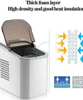 Hassle Free Portable Electric Countertop Ice Maker Drops Twenty Six Pounds Of Crisp Cubes Fast With Ultra Quiet Operation And Clear Sight Window For Home Bars And Offices showing thick foam insulation.