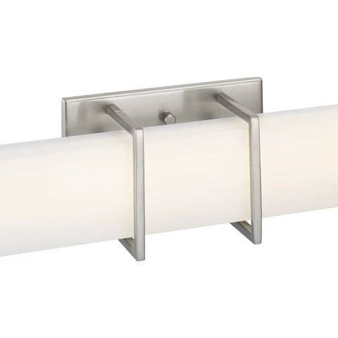 Phase Two Point Two LED 24 Inch White Shade Sleek Modern Bath Vanity Light In Brushed Nickel With Slim Acrylic Frame Integrated Dimmable LED Fixture