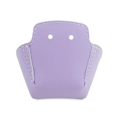 Shiny pink PU Leather Roller Skate Toe Guards for derby and figure skates, quad toe cap protector, showing front view of single guard
