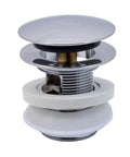 Rock Solid Bathtub Drain With Overflow And Smooth Lift Strainer In Classic White Finish showing strainer assembly and overflow features.