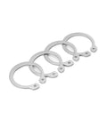 Bulk 50 Pcs M8 External Snap Rings In Top Grade 304 Stainless Steel For Shaft Retaining And Bearing Securing Hard Wear C Type Circlip Washers Great For DIY Gadget Fixes And Home Garage Projects displayed in a line.