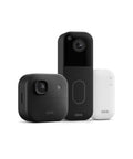Top Tier Wireless Home Security Bundle With Crisp 2K Plus Outdoor Camera And Reliable Video Doorbell, three modules visible.