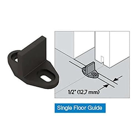 Decorative Interior Sliding Barn Door Hardware Spoke Wheel Kit For 72 Inch Doors In Oil Rubbed Bronze Includes All Mounting Hardware For Easy Installation Perfect For Rustic Gate Shed Or Stall Doors Adds Privacy And Style oil rubbed bronze single floor guide with installation diagram