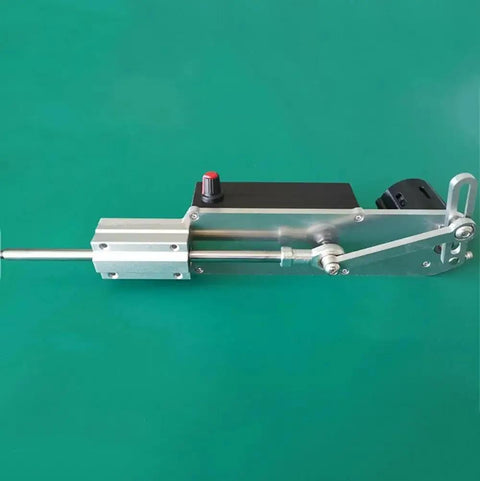 DIY Electric Reciprocating Linear Actuator Telescopic Motor with aluminum body and nylon shell, side view on green background.