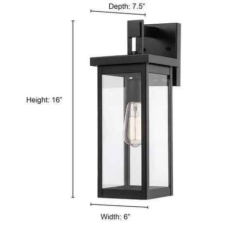 Dope Outdoor One Light Steel Sconce With Anti Rust Powder Coat Black Wet Rating And Clear Glass Shade, dimensions labeled