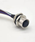Waterproof M12 8 Pin Sensor Receptacle Connector A Coded Aviation Socket with exposed wiring, shielded female straight design, side view