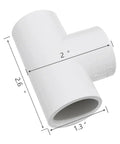 Three Quarter Inch SCH40 PVC Tee Fitting Connector White for Home Plumbing, side view with measurements, DIY use, 6 pack