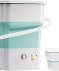 Slick Portable Mini Washer And Dryer Set With Foldable Collapsible Setup in green, designed for laundry in small spaces.