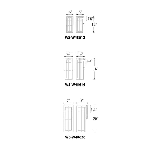 Diagram showing dimensions of Chamber 12 Inch Bronze LED Outdoor Wall Light With Mid Century Modern Cast Aluminum Design