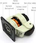 Built Tough Heavy Caster Wheels With Smooth Rolling Dark Blue Rubber Tread And Solid Steel Plate For Shop Gear Upgrades Or Warehouse Cart Moves That Handle Serious Load Without Skipping A Beat In A Pack Of Four, showing nylon caster with galvanized mount.