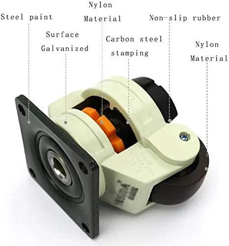 Built Tough Heavy Caster Wheels With Smooth Rolling Dark Blue Rubber Tread And Solid Steel Plate For Shop Gear Upgrades Or Warehouse Cart Moves That Handle Serious Load Without Skipping A Beat In A Pack Of Four, showing nylon caster with galvanized mount.