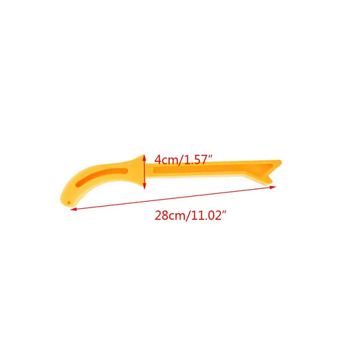 Yellow Woodworking Pusher Safety Push Stick For Carpentry, Straight Table Push Block, 280mm length, side view with measurements.