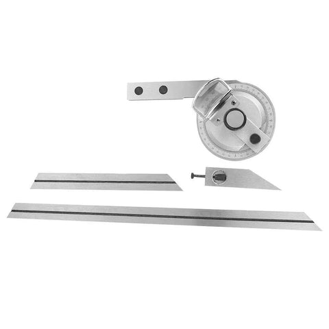 Heavy Duty 360 Degree Universal Bevel Protractor Angle Finder Tool With Slick Chrome Finish And Built In Magnifying Lens for precise measurement setup.