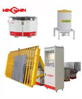 WinWin waterjet cutting system components: Jet 50 unit, water reservoir, yellow frame, and control cabinet