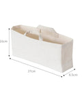 Slim Fabric Storage Bins With Comfort Handles Narrow Closet Organizers For Shelf And Cabinet Durable Canvas Containers in white, 37cm long.