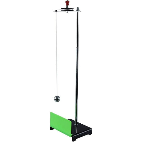 Single Pendulum Lab Gear With Adjustable Swing Length for physics class, featuring a metallic stand and single steel ball in a dry setup.