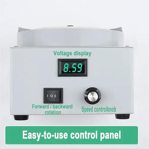 Professional Grade Wet Bench Sander And Slick Knife Sharpener Featuring Three Precision Diamond Grinders For Easy Metal Jade And Glass Polishing Jobs Without The Hassle, displaying a control panel with voltage and speed settings.