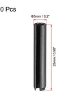 Slotted Spring Pin 5mm X 25mm Plain Finish 65Mn Steel Roll Assortment Kit 30 Pieces shown with dimensions