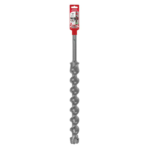 Beast Mode SDS Max Four Cutter Carbide Hammer Drill Bit For Rebar And Concrete One And Three Quarters Inch Diameter Twenty One Inch Length Sixteen Inch Working Length Model DMAMX1390, showing full drill bit design with label