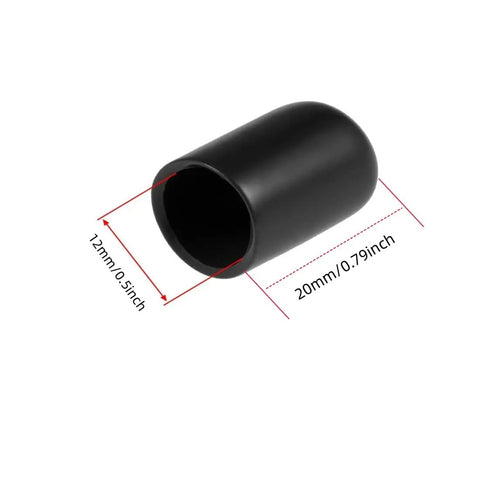 Round Rubber End Caps Set Of 100 For 1/2 Inch Inner Diameter 12mm Vinyl Flexible Screw Thread Protectors Black For Metal Tubing Rod Bolts Furniture Feet Cables, 12mm x 20mm