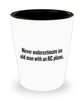 RC Plane Shot Glass Gift For Aviation Fans And Plane Nerds Ceramic 1.5 Ounce Cocktail Glass With Black Interior Ideal Old Man RC Pilot Present