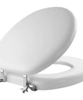 Padded Toilet Seat With Chrome Hinges, Soft Vinyl Over Wood Core, Round White, Comfy Cushion For Enhanced Comfort, Easy To Clean