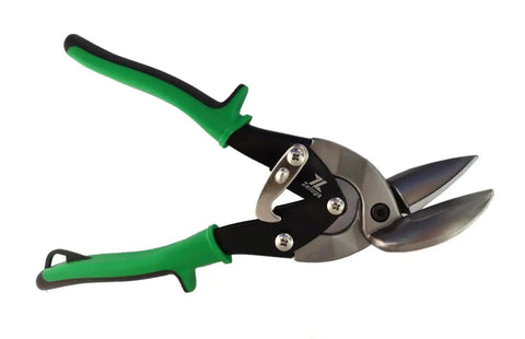 Heavy Duty Left And Right Aviation Snips Combo Pack For Sheet Metal Cutting Pinch Thru Point Design, green handle