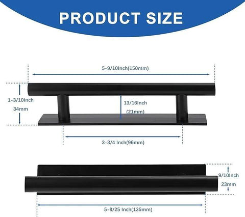 Diagram showing dimensions of Six Pack Plastic Adhesive Cabinet Handles Self Stick Drawer Pulls No Drill, 5.9 inch, black.