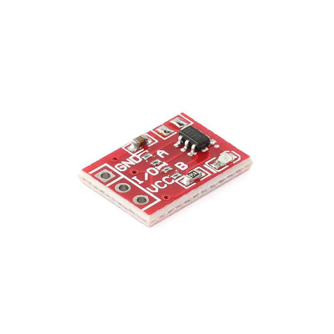 Capacitive Touch Key Module TTP223 1 Channel Sensor for Arduino projects, compact 15x11mm touch switch, red PCB close-up