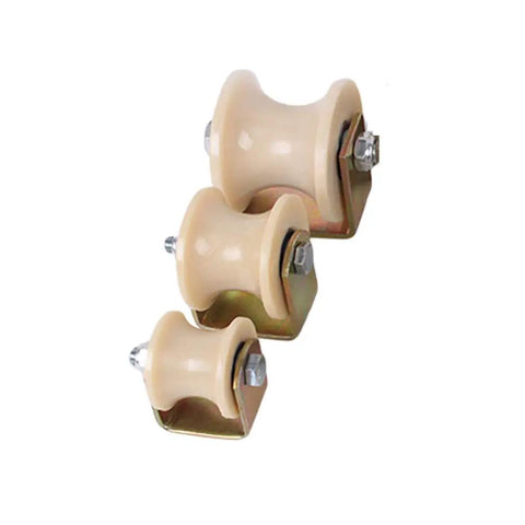 Heavy Duty Nylon Track Rollers With Double Ball Bearings Built Like A Tank For Sliding Doors And Rolling Gates Smooth Gliding C Type Arc Groove Sheaves Handles Wire Rope Rails Without Sweat, set of three sizes.