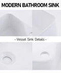 Close-up of White Vessel Sink With Gold Faucet And Drain, 18x13 Inch Above-Counter Rectangle Ceramic Porcelain Bathroom Basin, Sleek Design