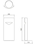 Heavy Duty Steel Fire Extinguisher Wall Mounted Corner Safety Cabinet dimensions 500mm height, 240mm width, and 174mm depth.