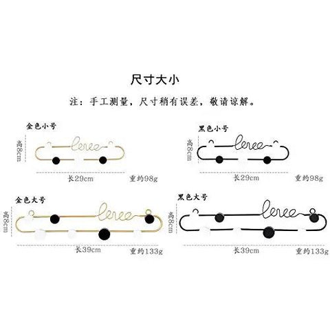 Dope Gold or Black Iron Wall Hook Shelf Decorative Rack for Keys Coats and Hats, showing size dimensions and detail.