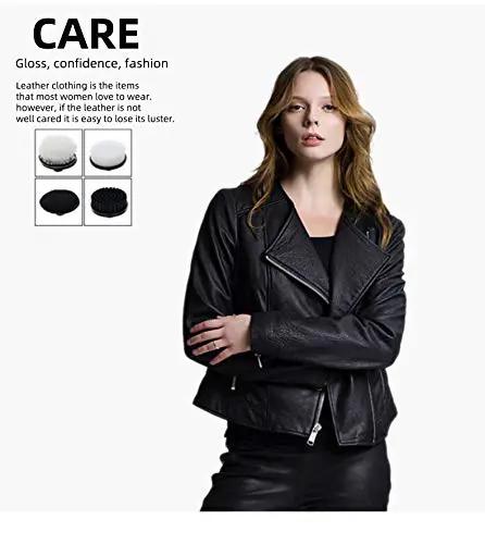 Cordless Electric Shoe Polisher Portable Leather Care Brush Kit For Straight Up Mirror Shine On Shoes Boots And Bags Button Press Cleaning For No Sweat Daily Use And Safe Travel with woman wearing a black leather jacket.