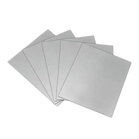 Image of Five Pack Waveguide Covers For Microwave Mica Sheets 150 X 120mm, ultra thin 0.4mm, stacked neatly on a white background.
