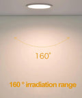 iumLeap 12 Pack Recessed LED Downlight - 3/4/5/6 Inch Anti-Glare Spotlights with Baffle Trim - 7W/12W/20W/30W White Ceiling Lighting for Bedroom, Kitchen, and More, 20w-White Light showing 160° irradiation range on wall.