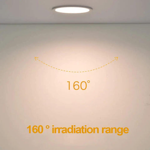 iumLeap 12 Pack Recessed LED Downlight - 3/4/5/6 Inch Anti-Glare Spotlights with Baffle Trim - 7W/12W/20W/30W White Ceiling Lighting for Bedroom, Kitchen, and More, 20w-White Light showing 160° irradiation range on wall.