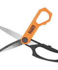 Side view of Klein Tools B2109 heavy-duty multipurpose scissors with orange handle and stainless steel blades.