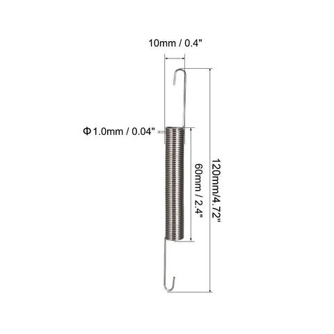 Extension Spring Set With 1mm Wire Diameter 10mm Outer Diameter And 120mm Total Length Made From Heat Tempered Spring Steel