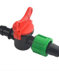 Close-up view of a 10 Pack Drip Irrigation Switch Valves Kit For 16 To 17 mm Drip Tape Tubing Universal Quick Connect Couplings And Fittings