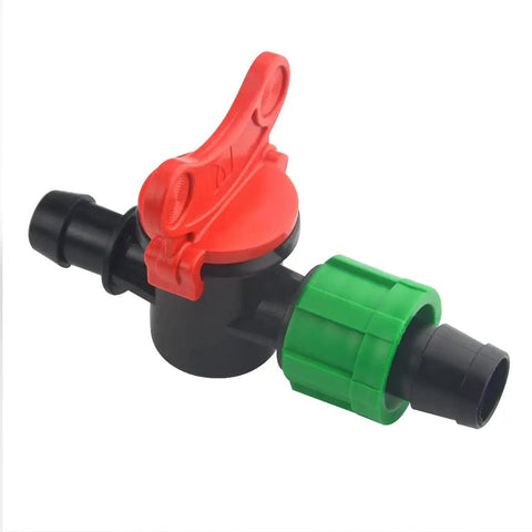 Close-up view of a 10 Pack Drip Irrigation Switch Valves Kit For 16 To 17 mm Drip Tape Tubing Universal Quick Connect Couplings And Fittings